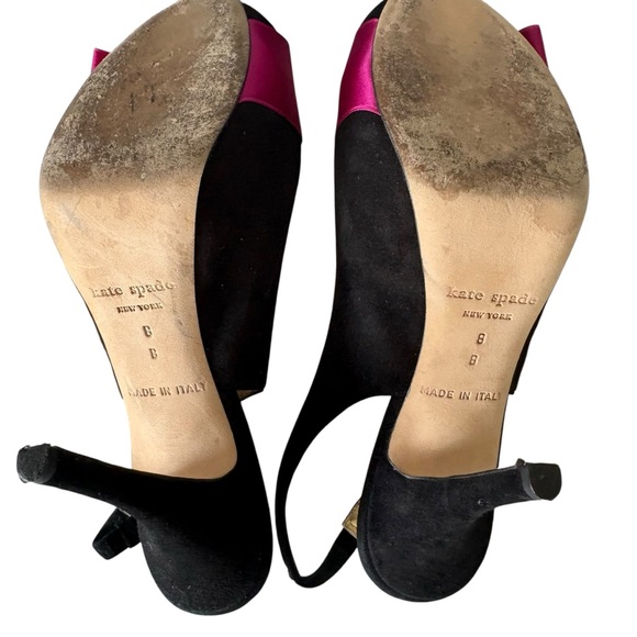 Kate Spade Sling Back Open Toe Black Heels Pink Bow    Sz 8 - Picture 7 of 8
